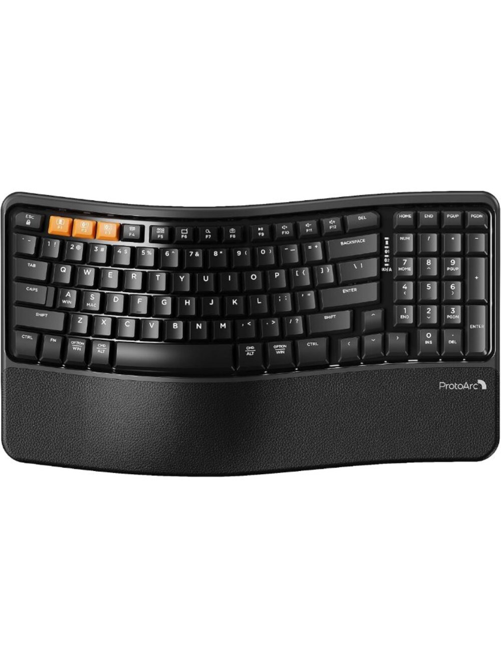 Ergonomic Wireless Keyboard - Wave Design, Sleek Black, Comfortable Typing